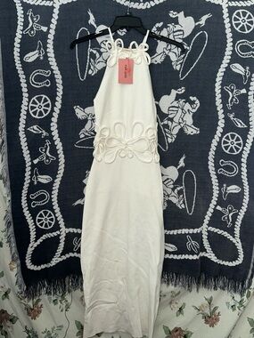cult gaia White Halter Maxi Dress with Floral Cutout Accents